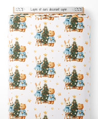 Tissu - Lapin et ours décorant sapin
