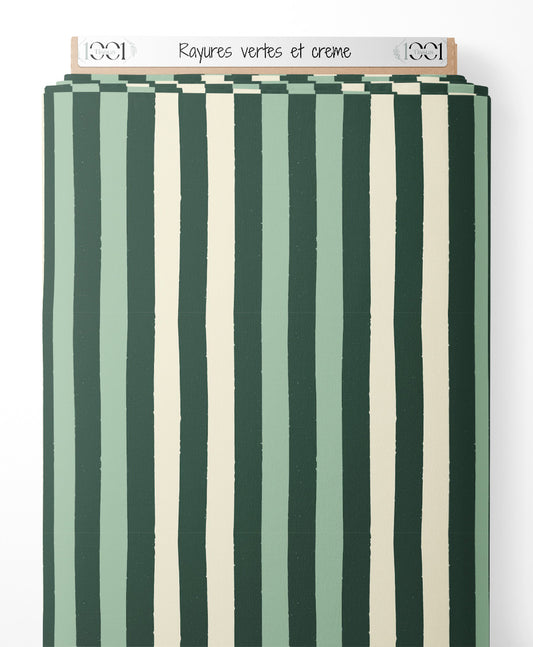 Tissu - Rayures vertes et crème