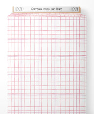 Tissu - Carreaux roses sur blanc