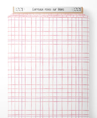 Tissu - Carreaux roses sur blanc
