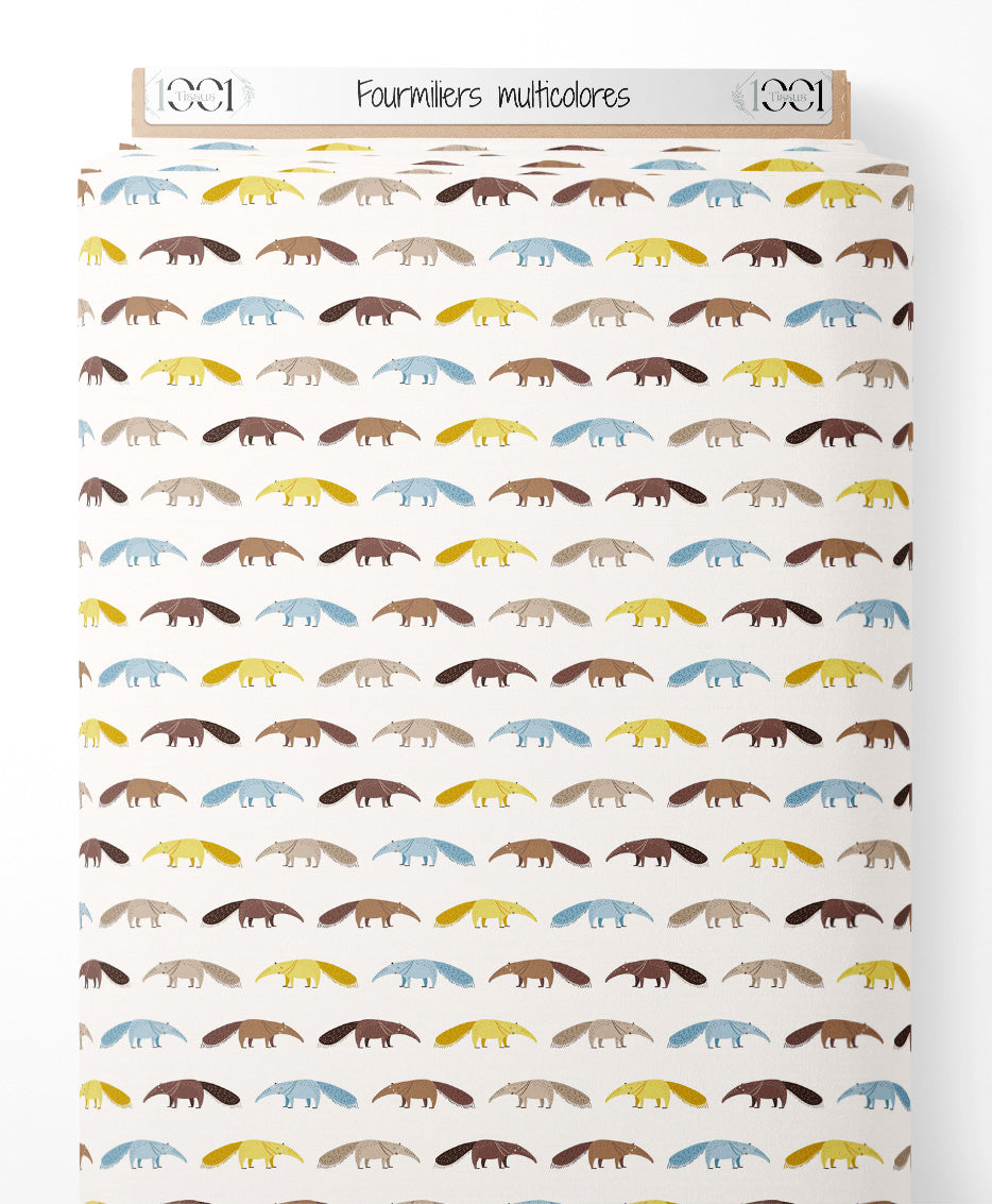 Tissu - Fourmiliers multicolores sur fond