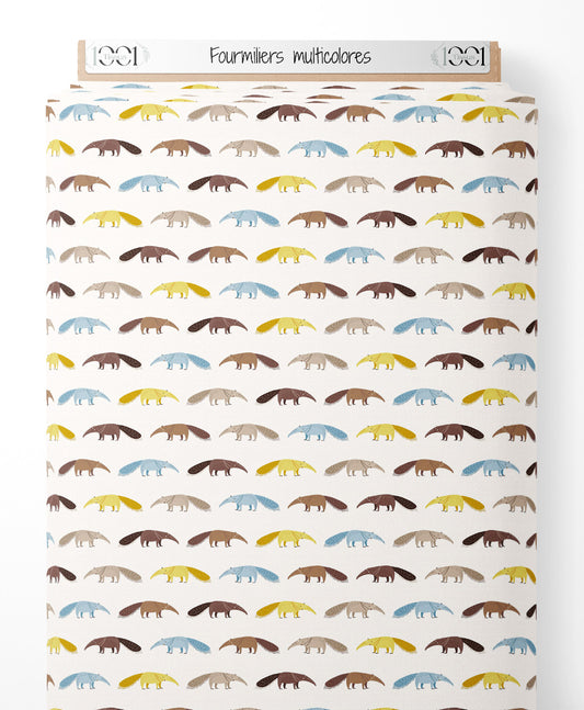 Tissu - Fourmiliers multicolores sur fond