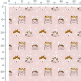 Tissu - Animaux hippies fond rose