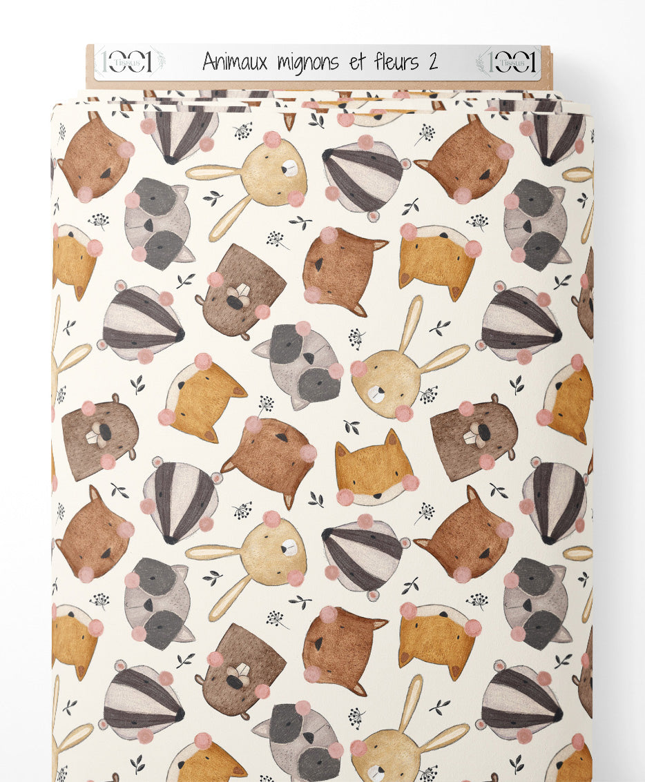 Tissu - Animaux mignons et fleurs 2