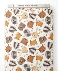 Tissu - Animaux mignons et fleurs 2