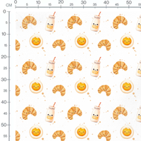 Tissu - Croissants et œufs souriants