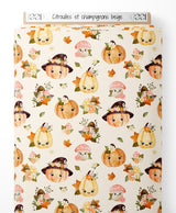 Tissu - Citrouilles et champignons beige