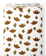 Tissu - Chapeaux cowboy sur blanc