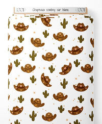Tissu - Chapeaux cowboy sur blanc