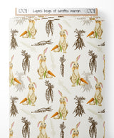 Tissu - Lapins beige et carottes marron