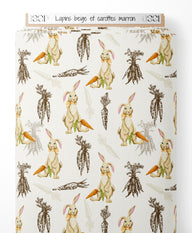 Tissu - Lapins beige et carottes marron