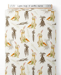 Tissu - Lapins beige et carottes marron