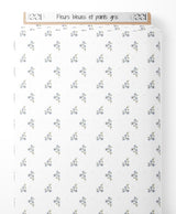 Tissu - Fleurs bleues et points gris