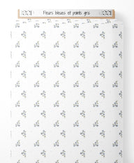 Tissu - Fleurs bleues et points gris
