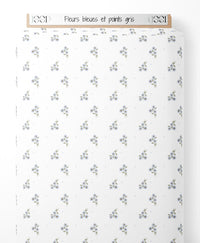 Tissu - Fleurs bleues et points gris