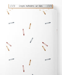 Tissu - Crayons multicolores sur blanc