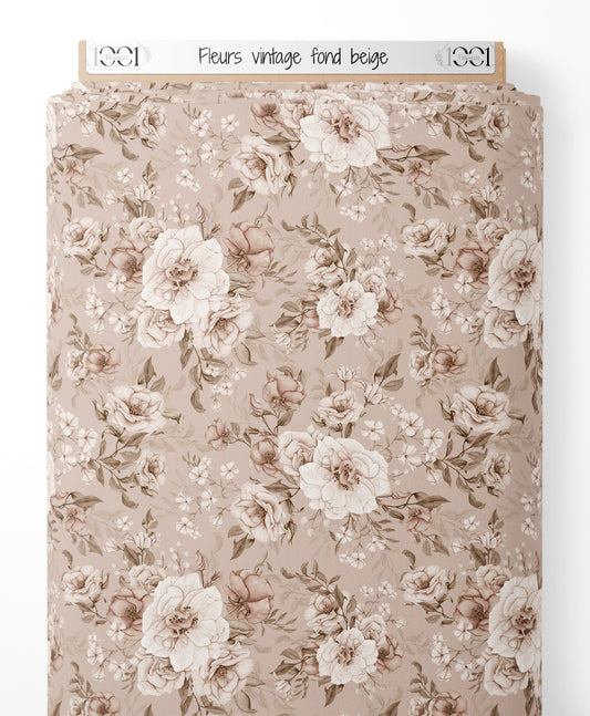 Tissu - Fleurs vintage sur fond beige
