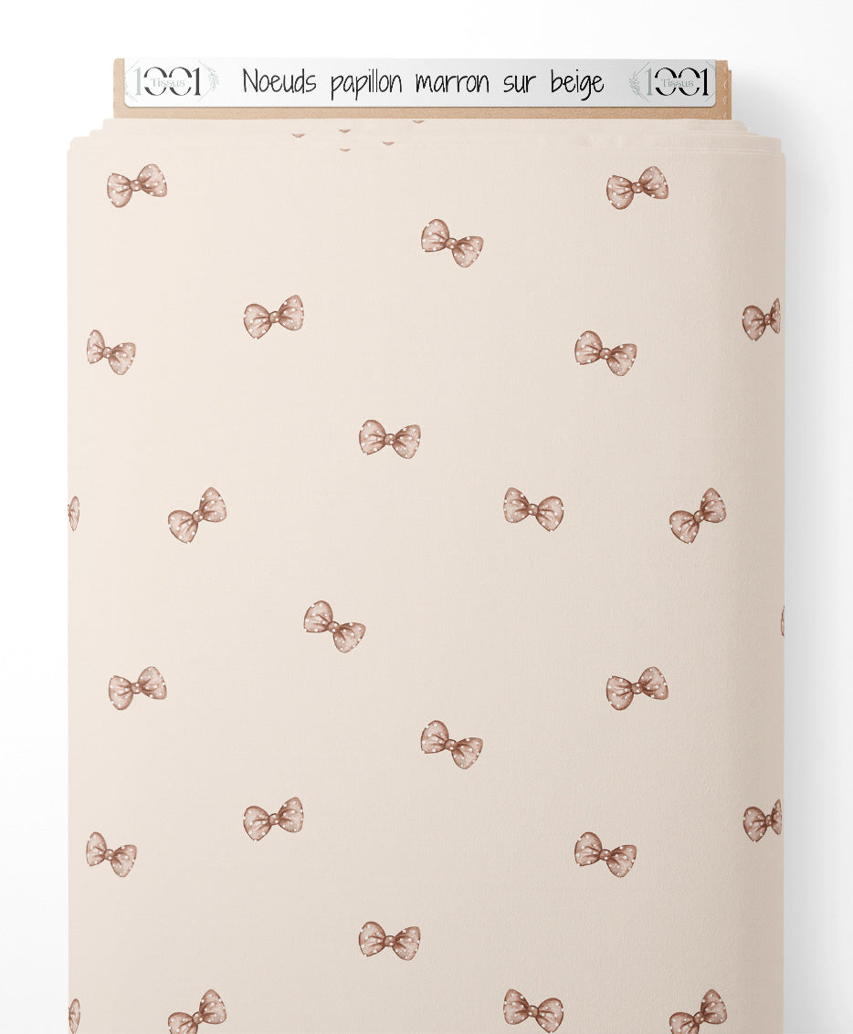 Tissu - Nœuds papillon marron sur beige