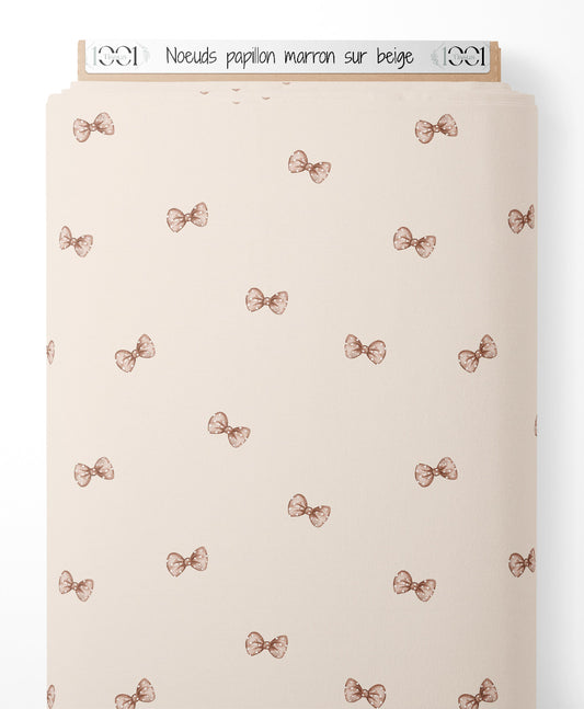 Tissu - Nœuds papillon marron sur beige