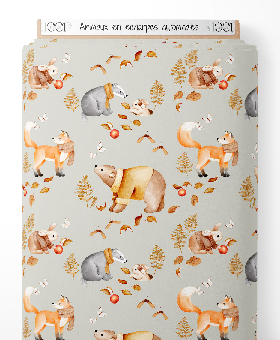 Tissu - Animaux en écharpes automnales