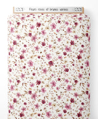 Tissu - Fleurs roses et brunes variées
