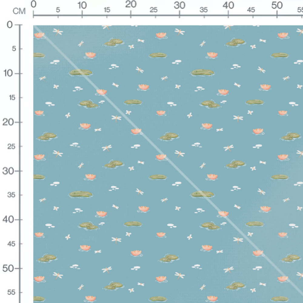Tissu - Nénuphars et libellules roses
