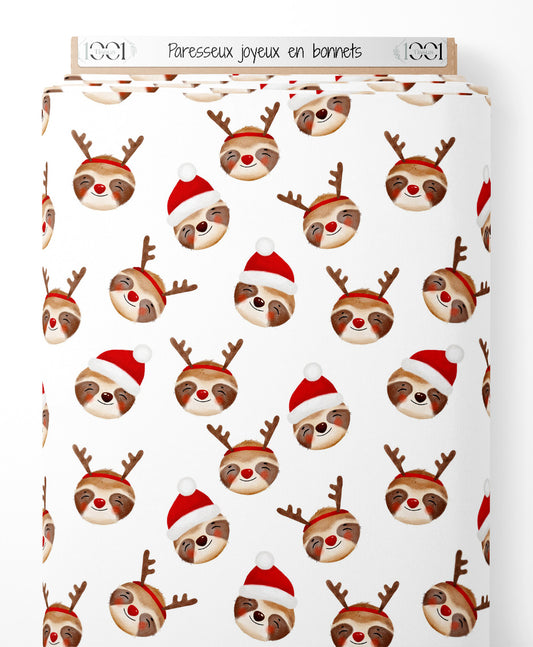 Tissu - Paresseux joyeux en bonnets