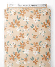 Tissu - Fleurs marron et blanches