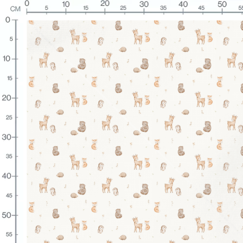 Tissu - Animaux marron clair et fleurs