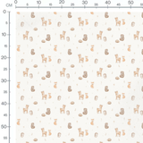 Tissu - Animaux marron clair et fleurs