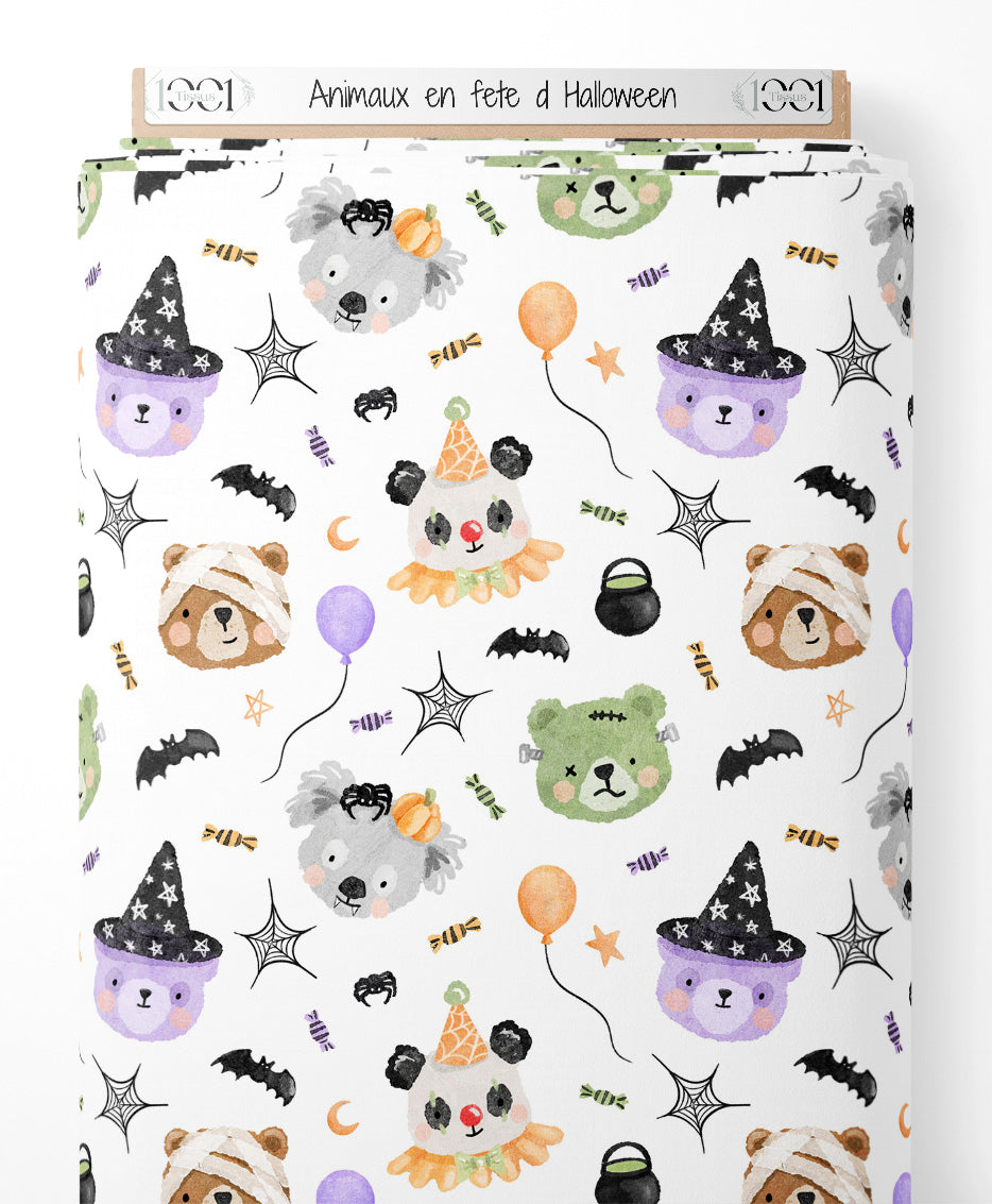 Tissu - Animaux en fête d'Halloween