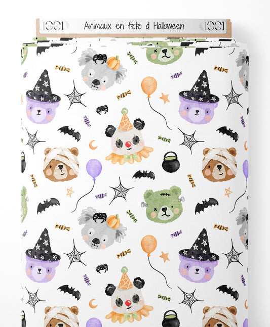 Tissu - Animaux en fête d'Halloween