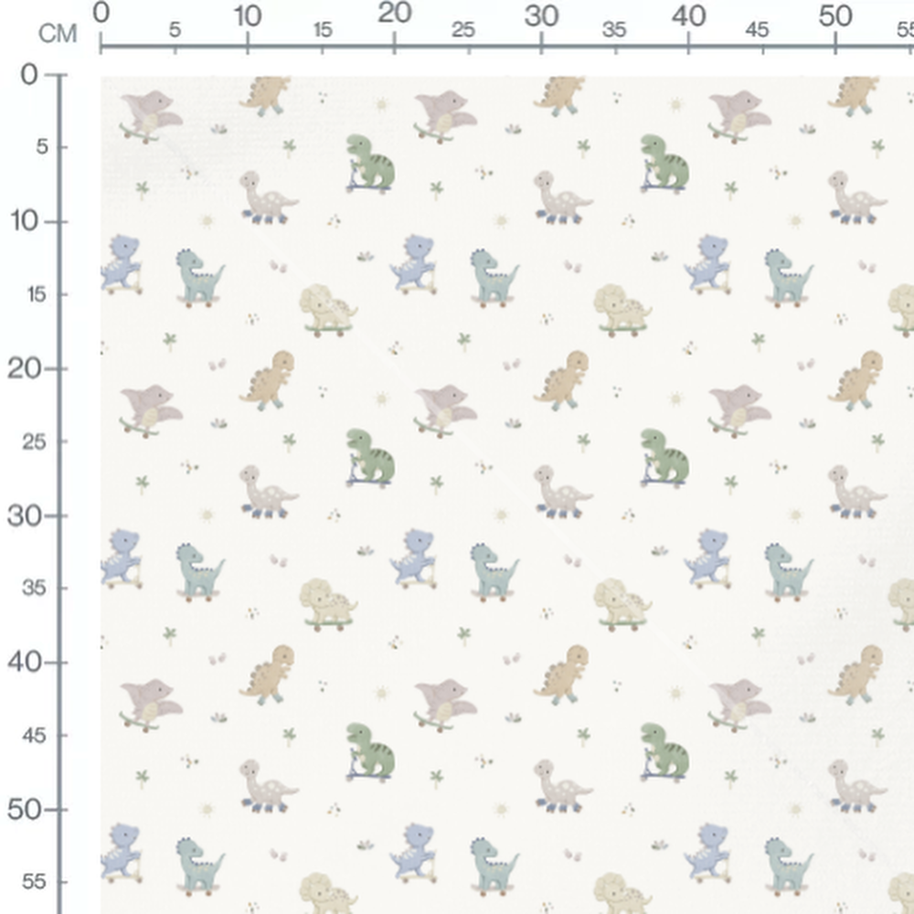 Tissu - Dinosaures colorés et fleuris