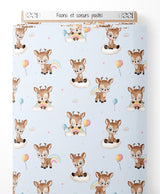 Tissu - Faons et cœurs pastel