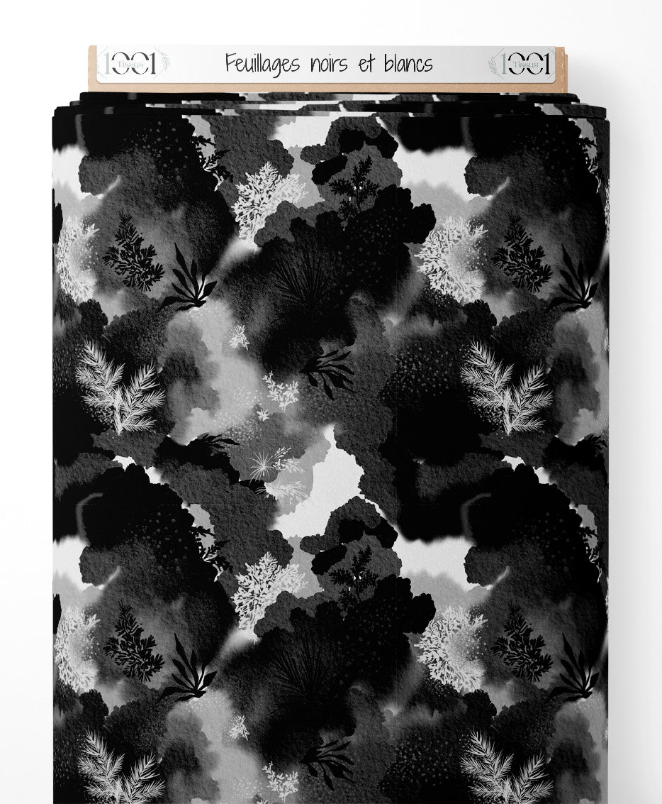 Tissu - Feuillages noirs et blancs