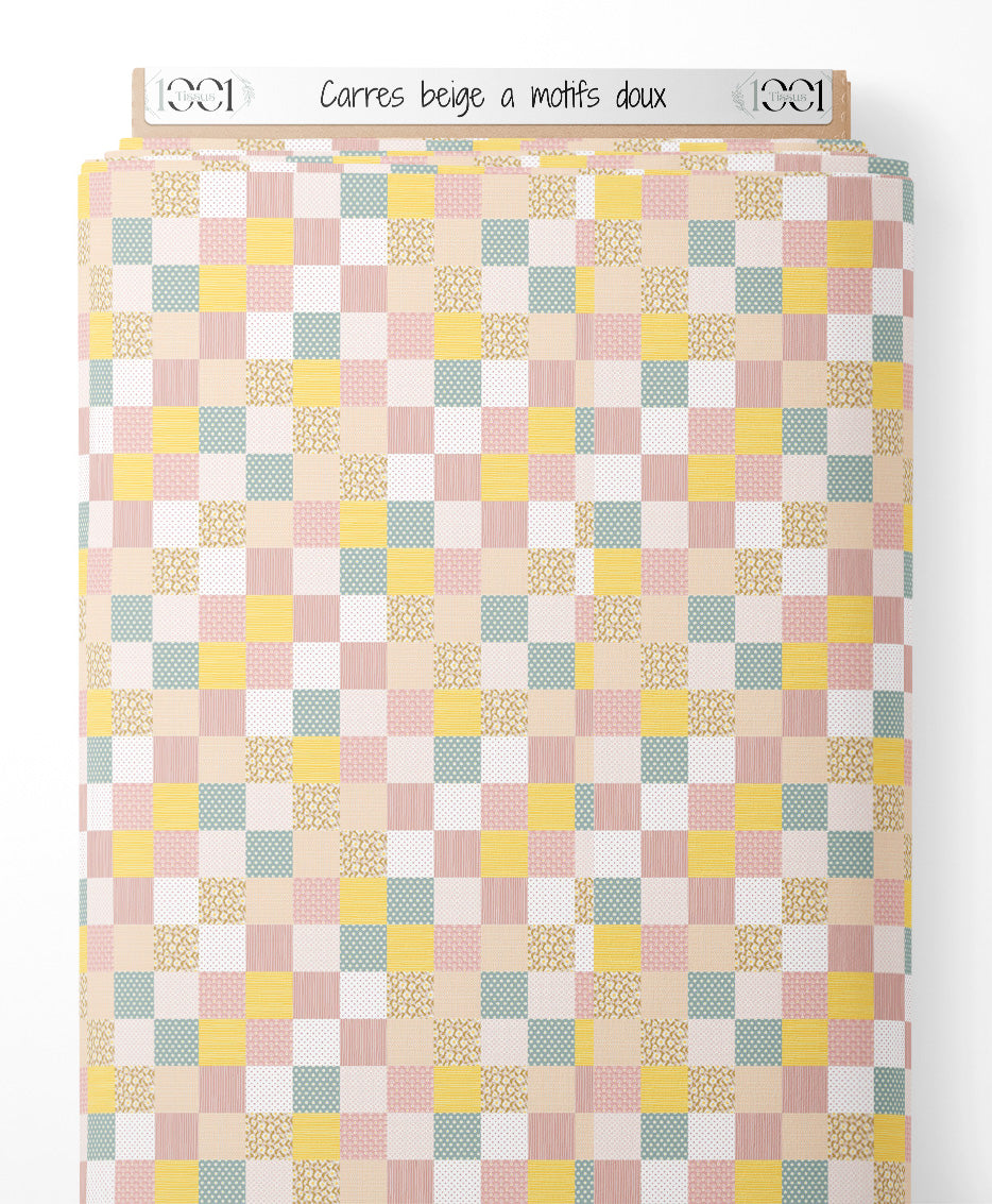 Tissu - Carrés beige à motifs doux