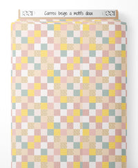 Tissu - Carrés beige à motifs doux