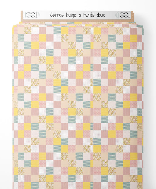 Tissu - Carrés beige à motifs doux