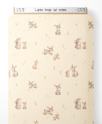 Tissu - Lapins beige sur crème
