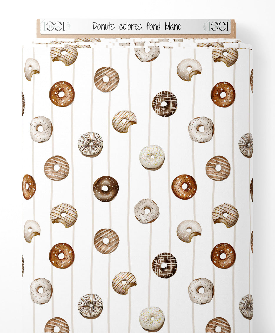 Tissu - Donuts colorés sur fond blanc
