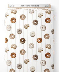 Tissu - Donuts colorés sur fond blanc