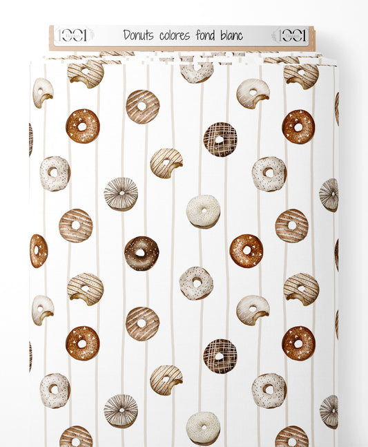 Tissu - Donuts colorés sur fond blanc