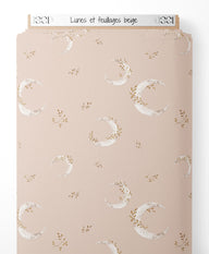 Tissu - Lunes et feuillages beige