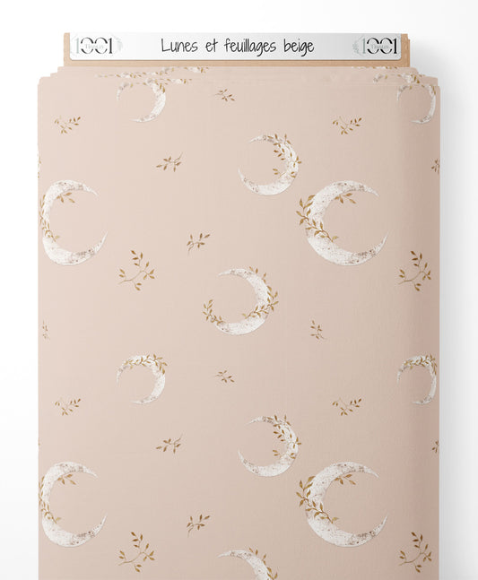 Tissu - Lunes et feuillages beige