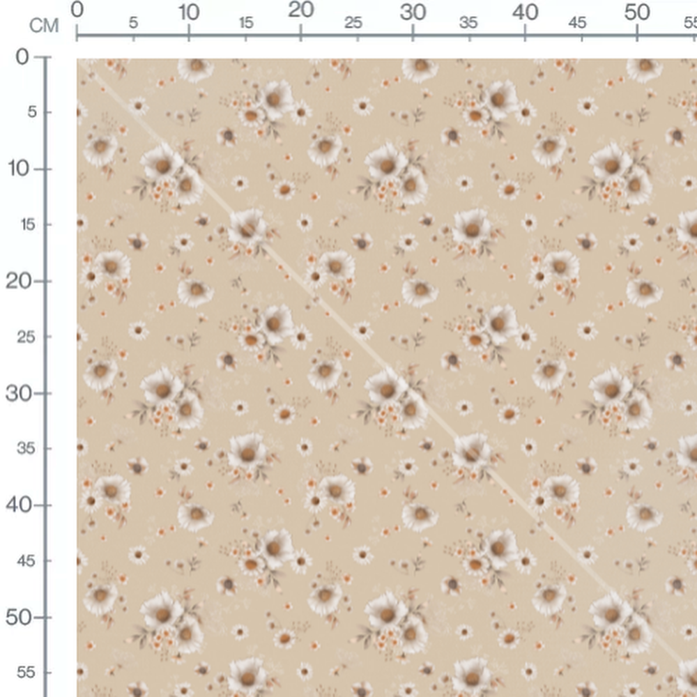 Tissu - Fleurs blanches et beige délicates