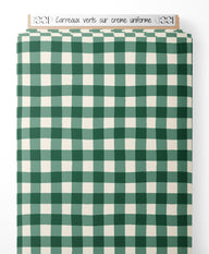 Tissu - Carreaux verts sur crème uniforme