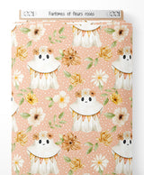 Tissu - Fantômes et fleurs roses