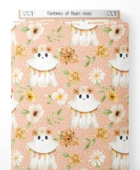Tissu - Fantômes et fleurs roses