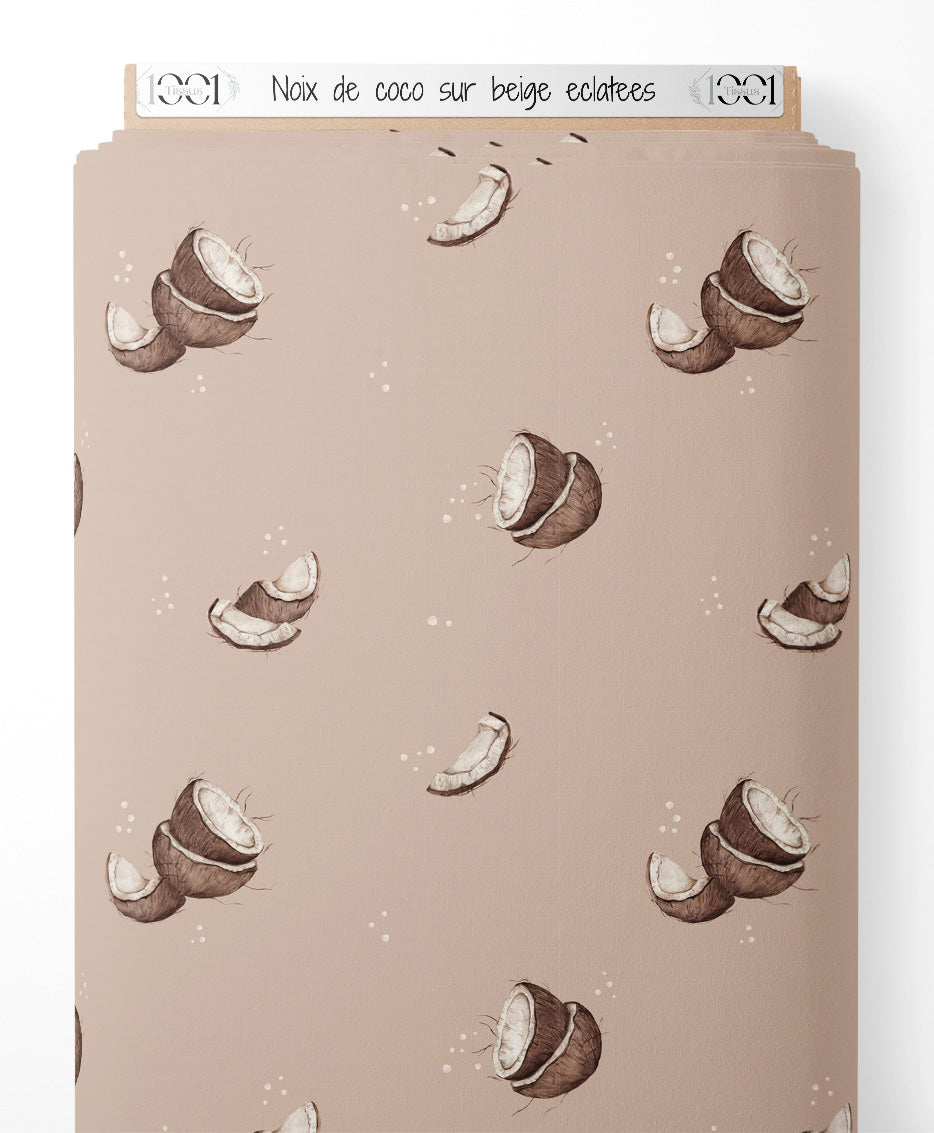 Tissu - Noix de coco sur beige éclatées
