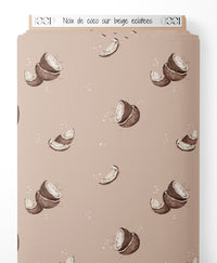 Tissu - Noix de coco sur beige éclatées